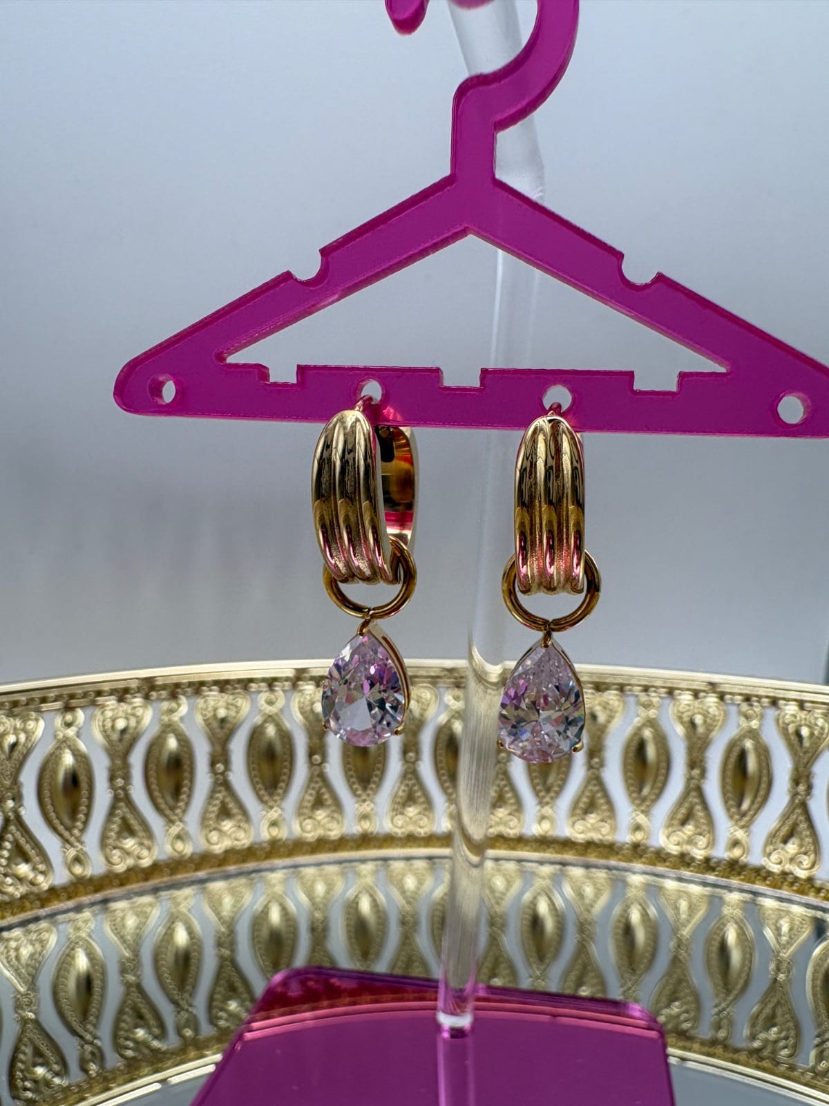 Hoop Earrings with Diamond Teardrop Pendants