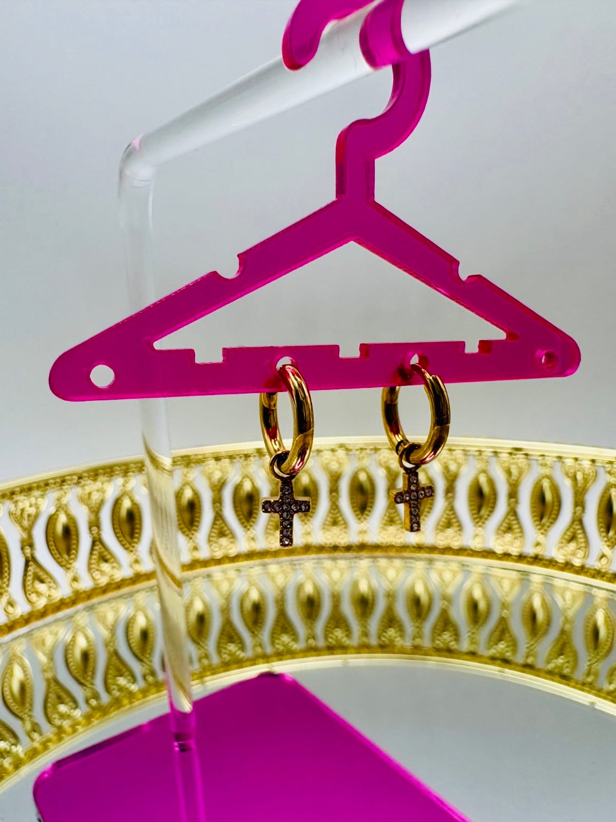 Gold Hoop Earrings with Cross Charms