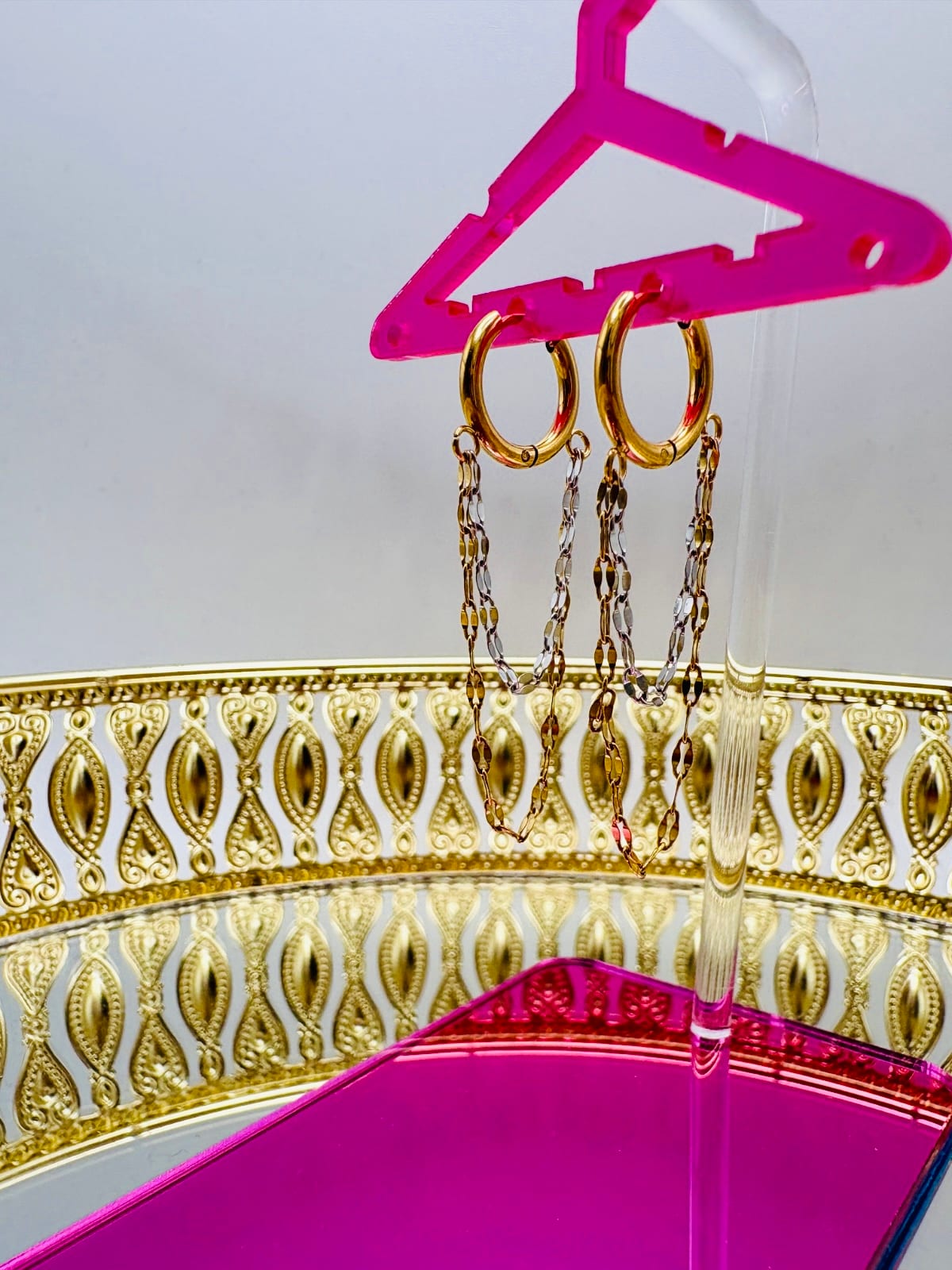 Gold Hoop Earrings with Hanging Chains