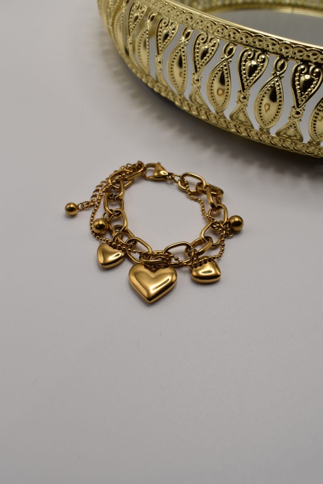 Gold Heart Charm Chain Bracelet