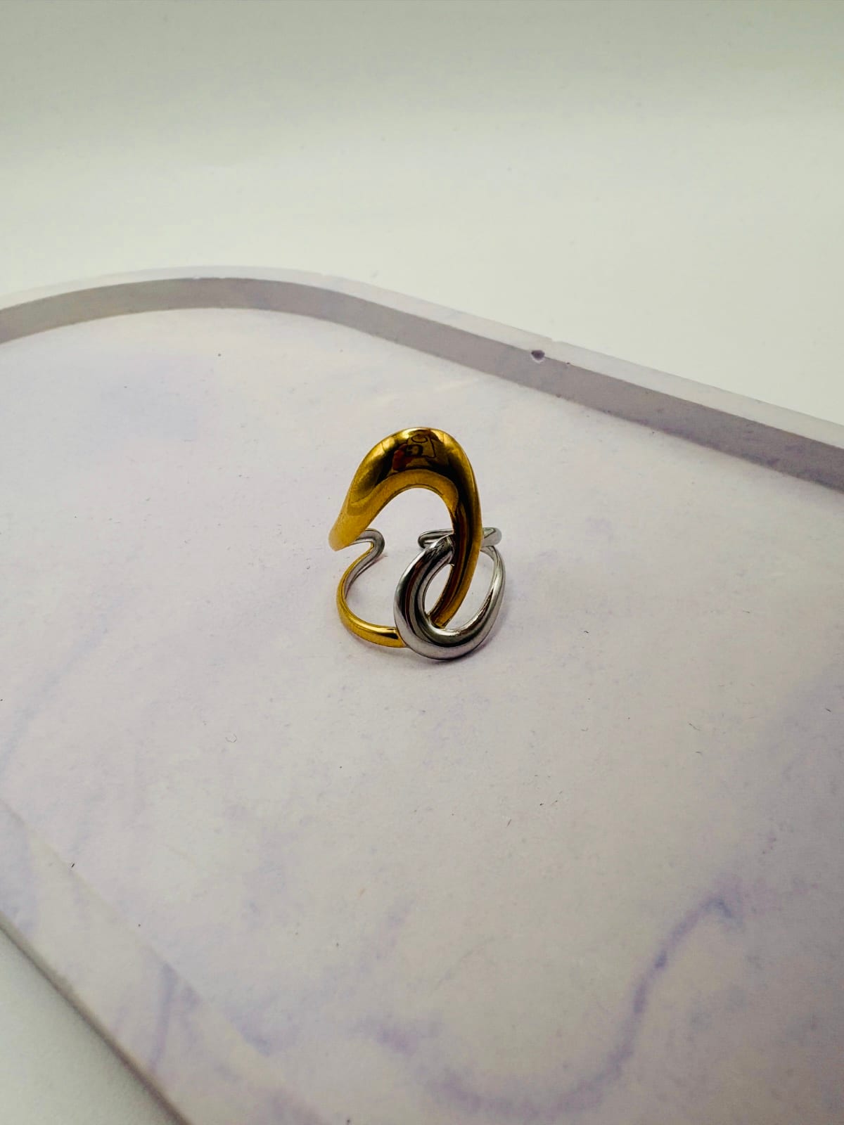 Gold and Silver-Tone Abstract Sculptural Ring