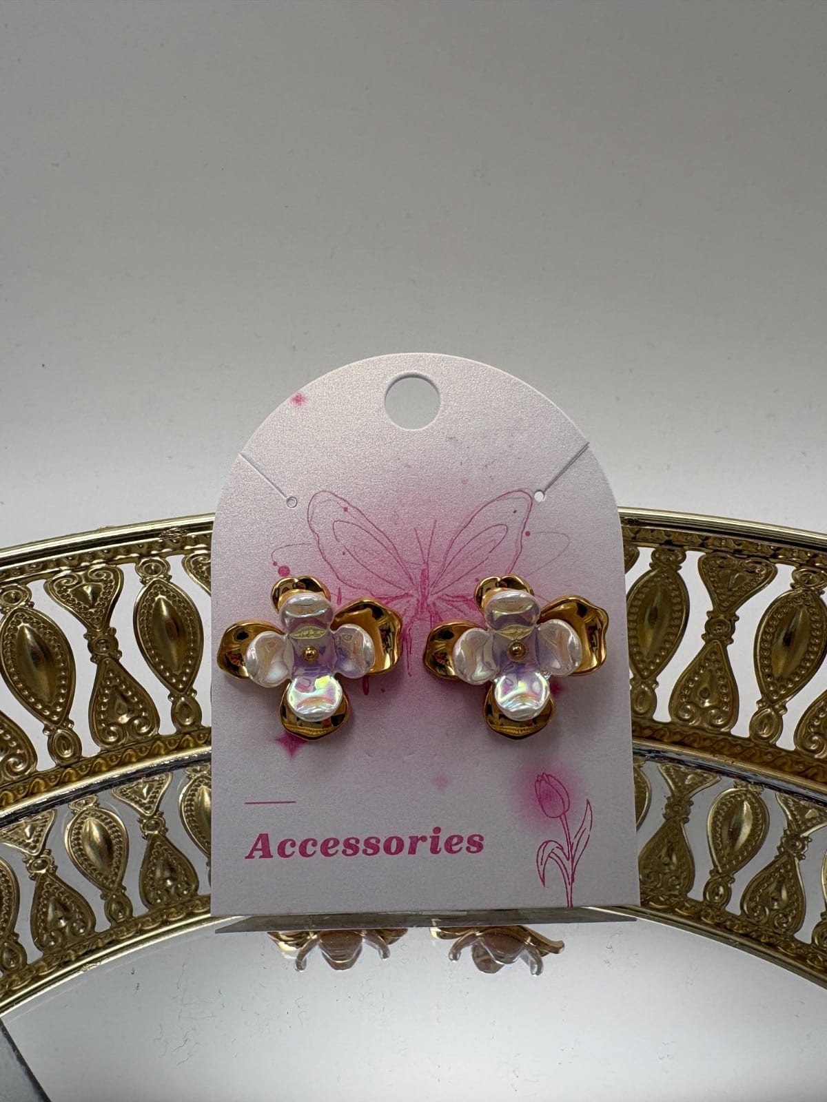 Gold Earrings with Assorted White Flowers