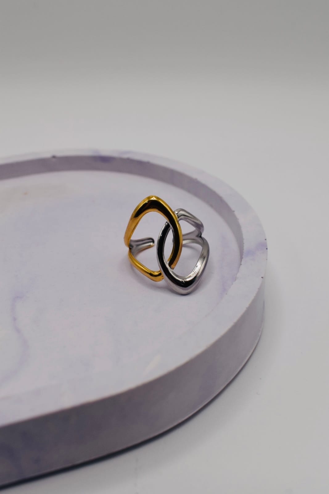 Silver and Gold Tone Abstract Open Ring