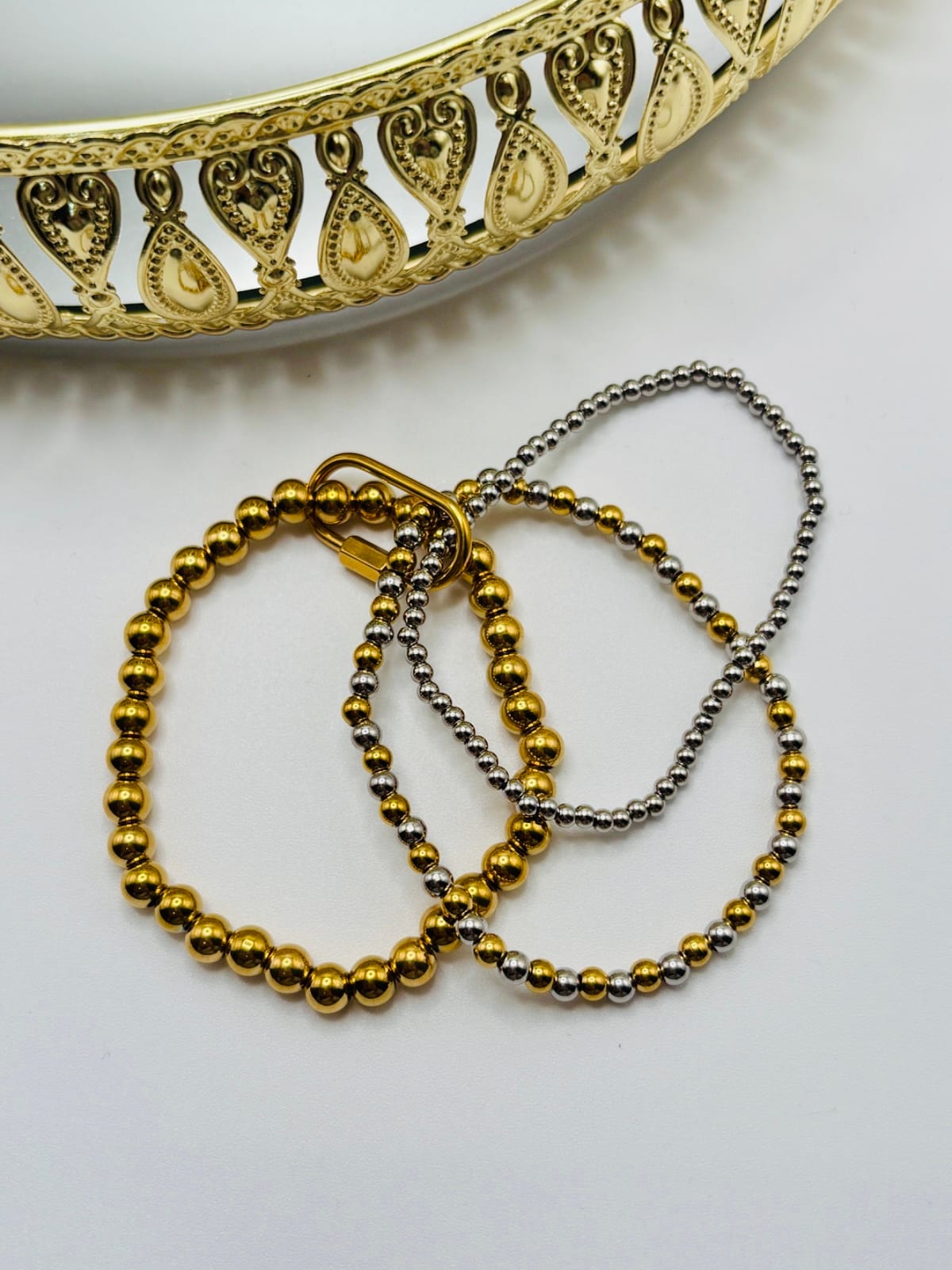 3-Strand Bracelet in Gold and Silver with Beads