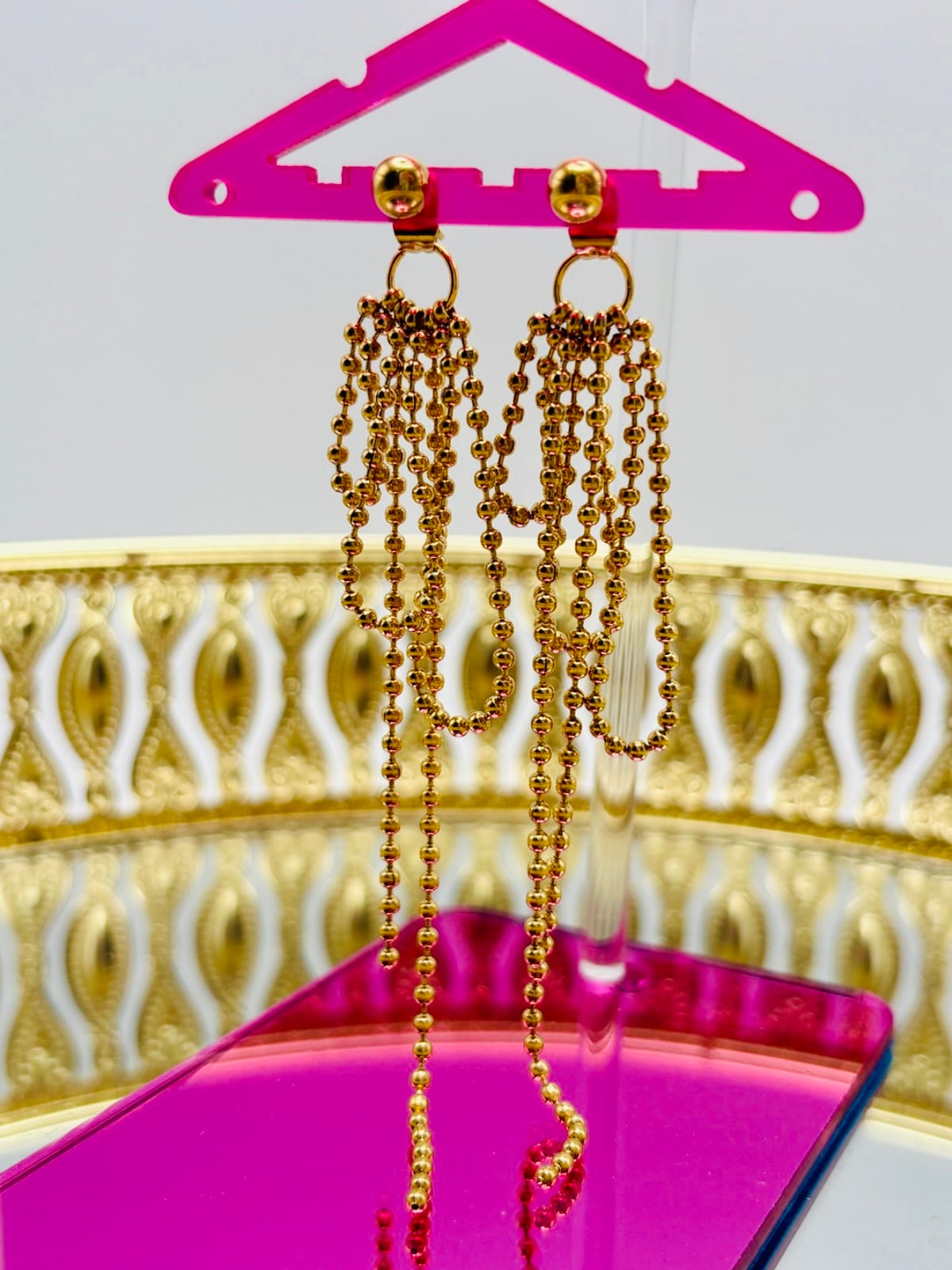 Screw-Back Earrings with Hanging Chains