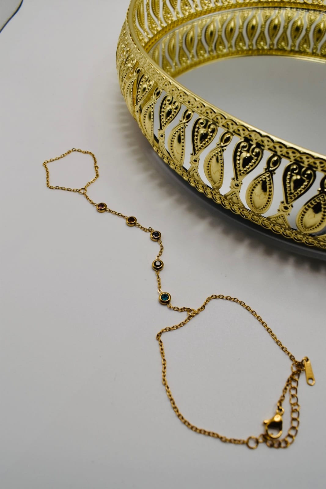 Gold Multi-Stone Hand Chain