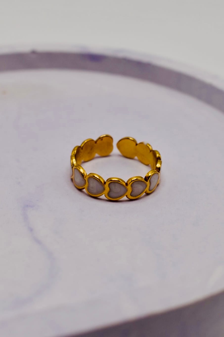 Gold Ring with White Hearts