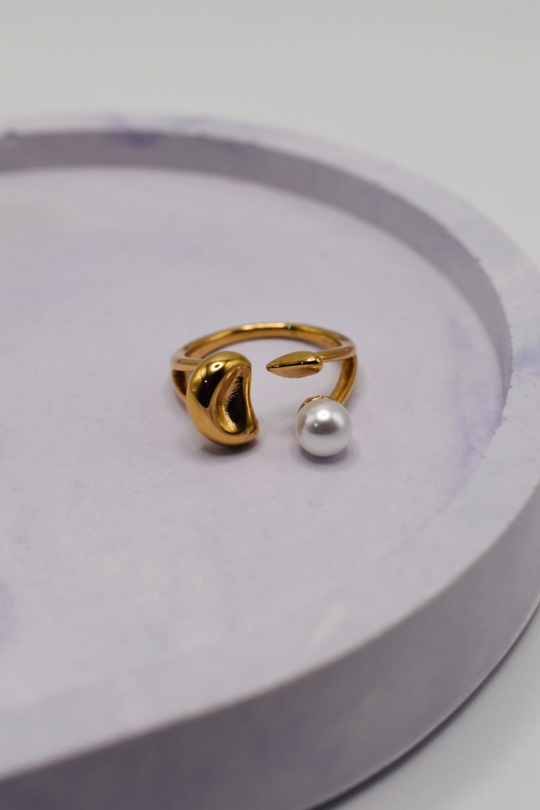 Gold Open Ring with Pearl Accent