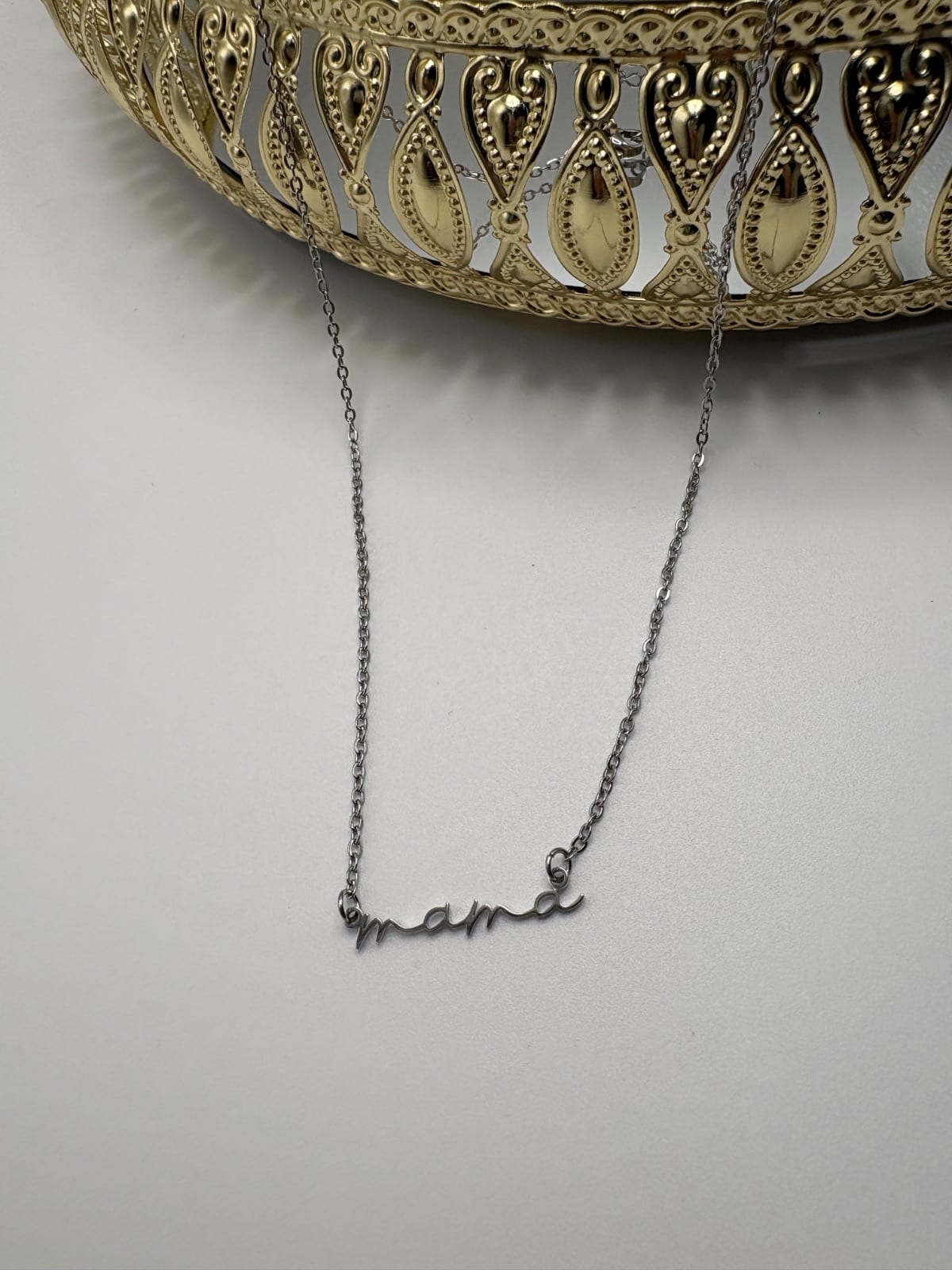 Mama Script Necklace Silver