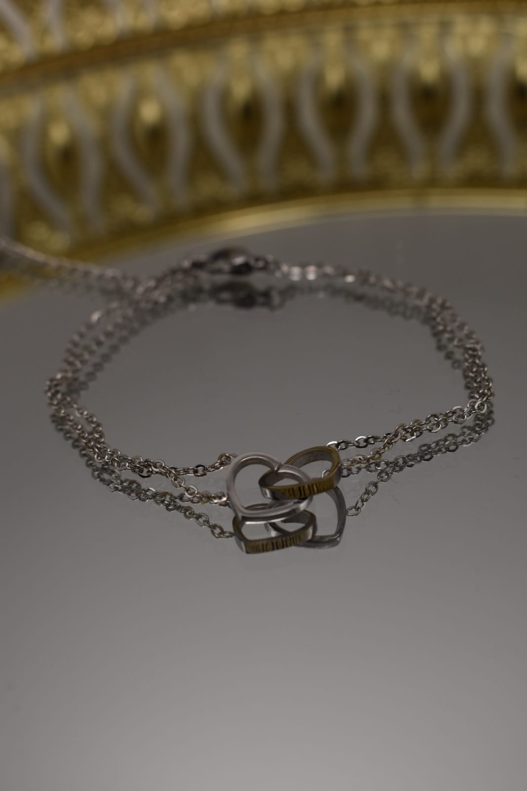 Silver-Tone Double Chain Heart Bracelet