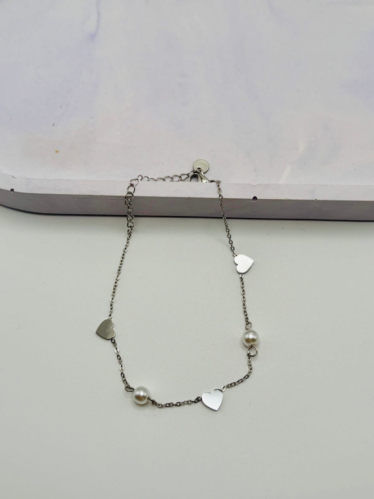 Silver Heart and Pearl Anklet