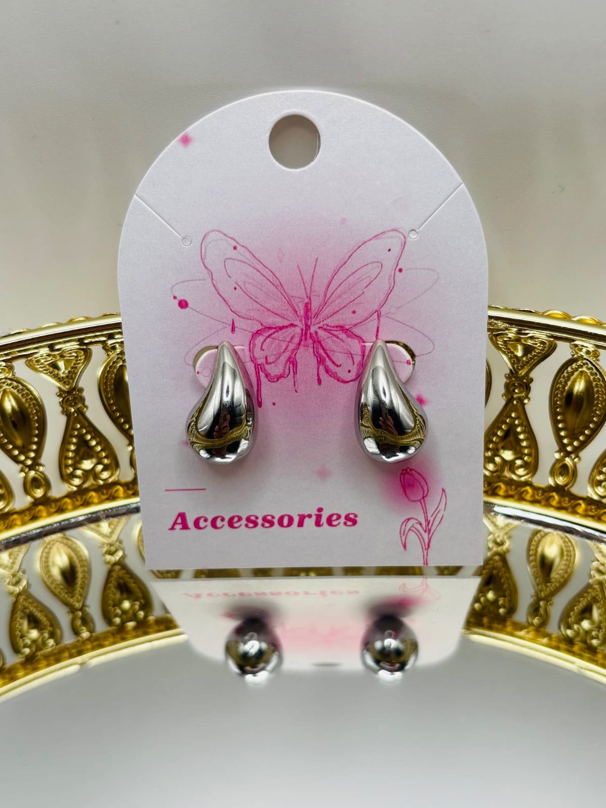 Silver Drop Stud Earrings
