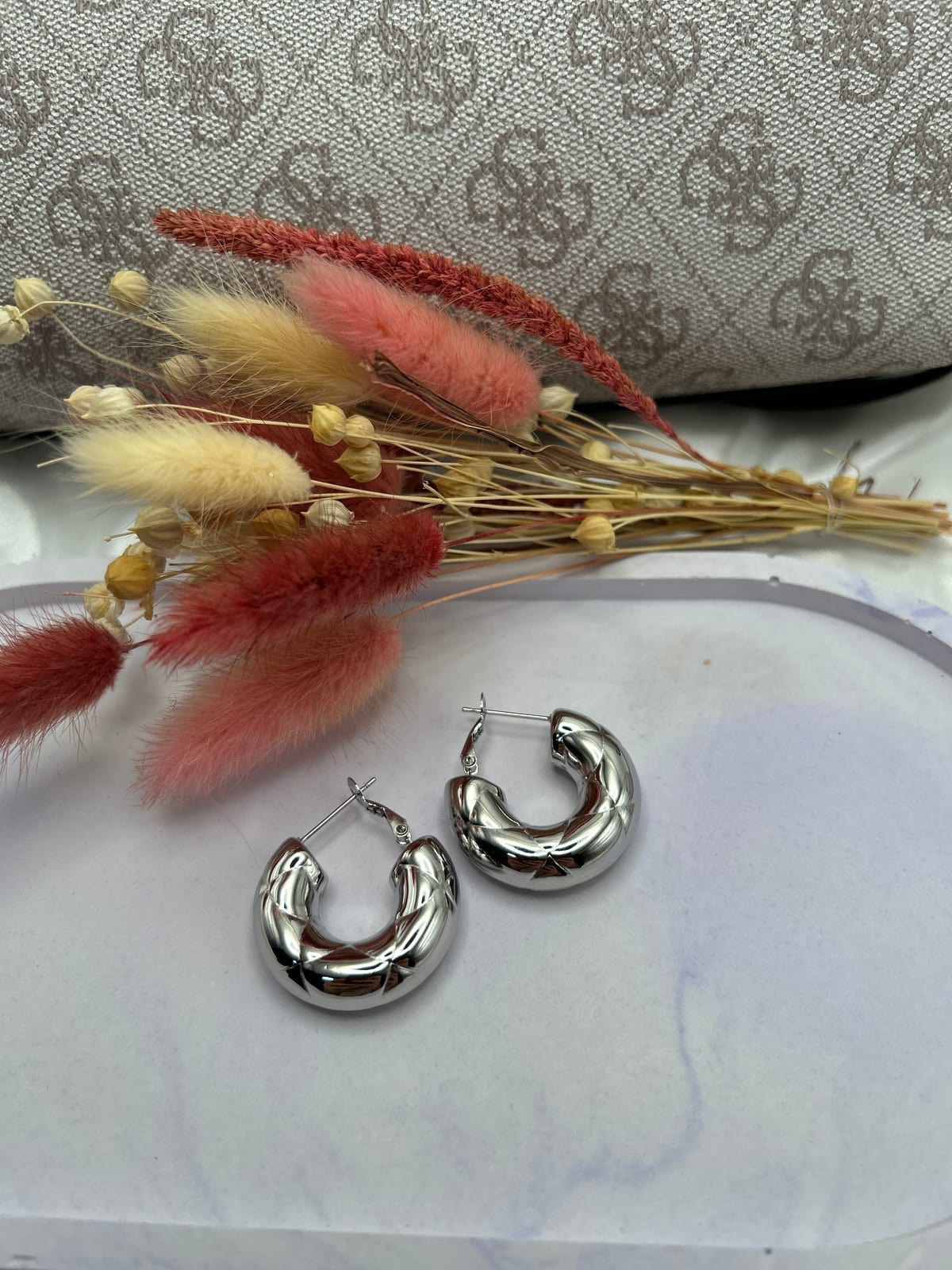 Quilted Silver Hoop Earrings