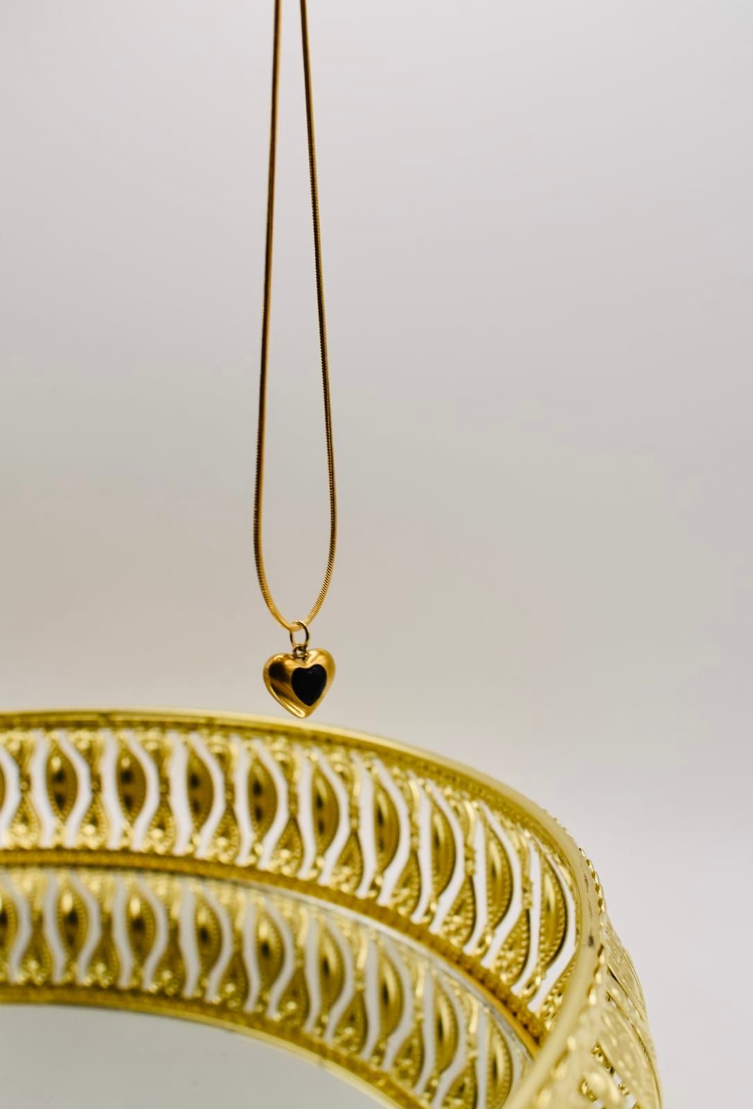 Gold Heart Black Stone Pendant Necklace