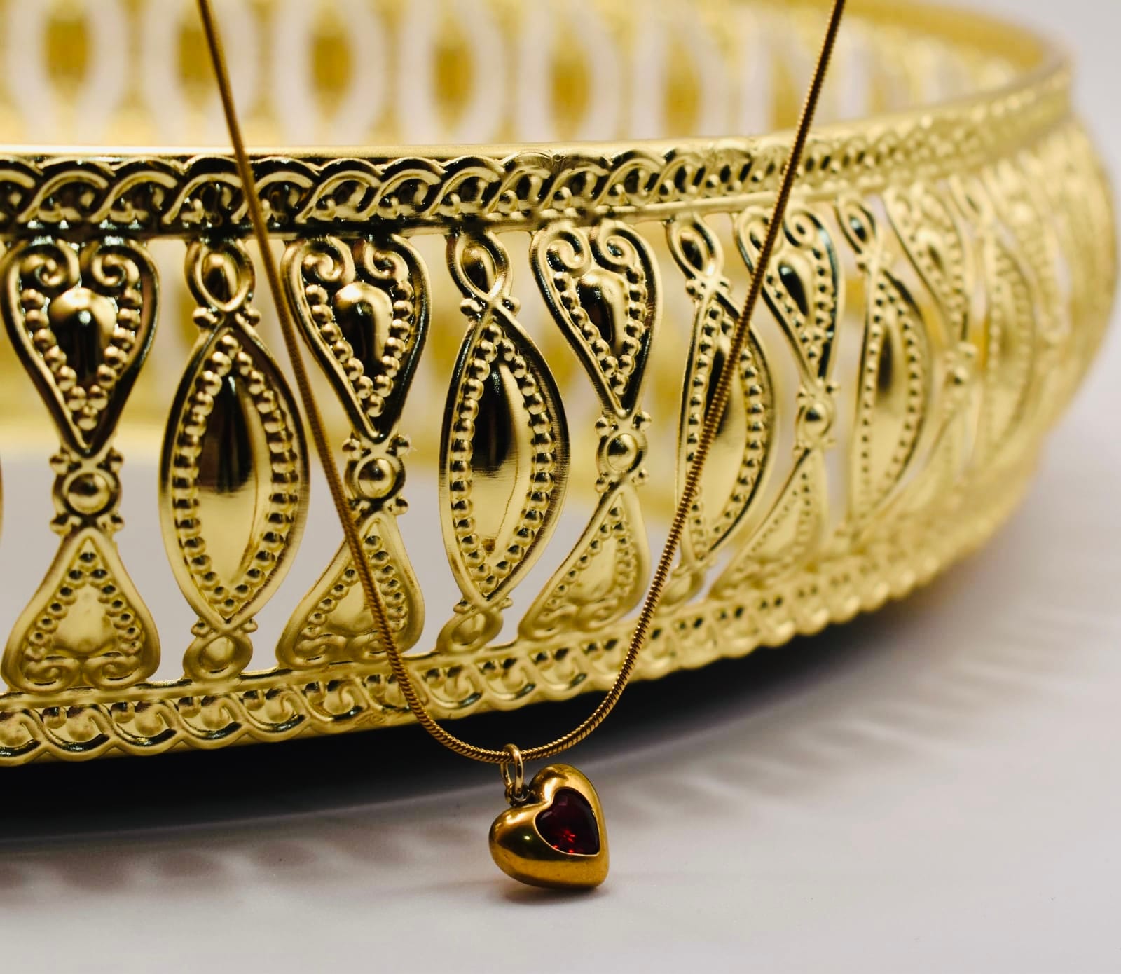 Gold Heart Red Crystal Pendant Necklace